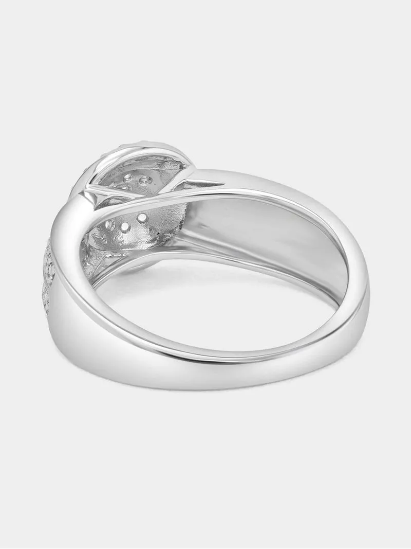 White Gold Diamond & Created Sapphire Round Halo Ring