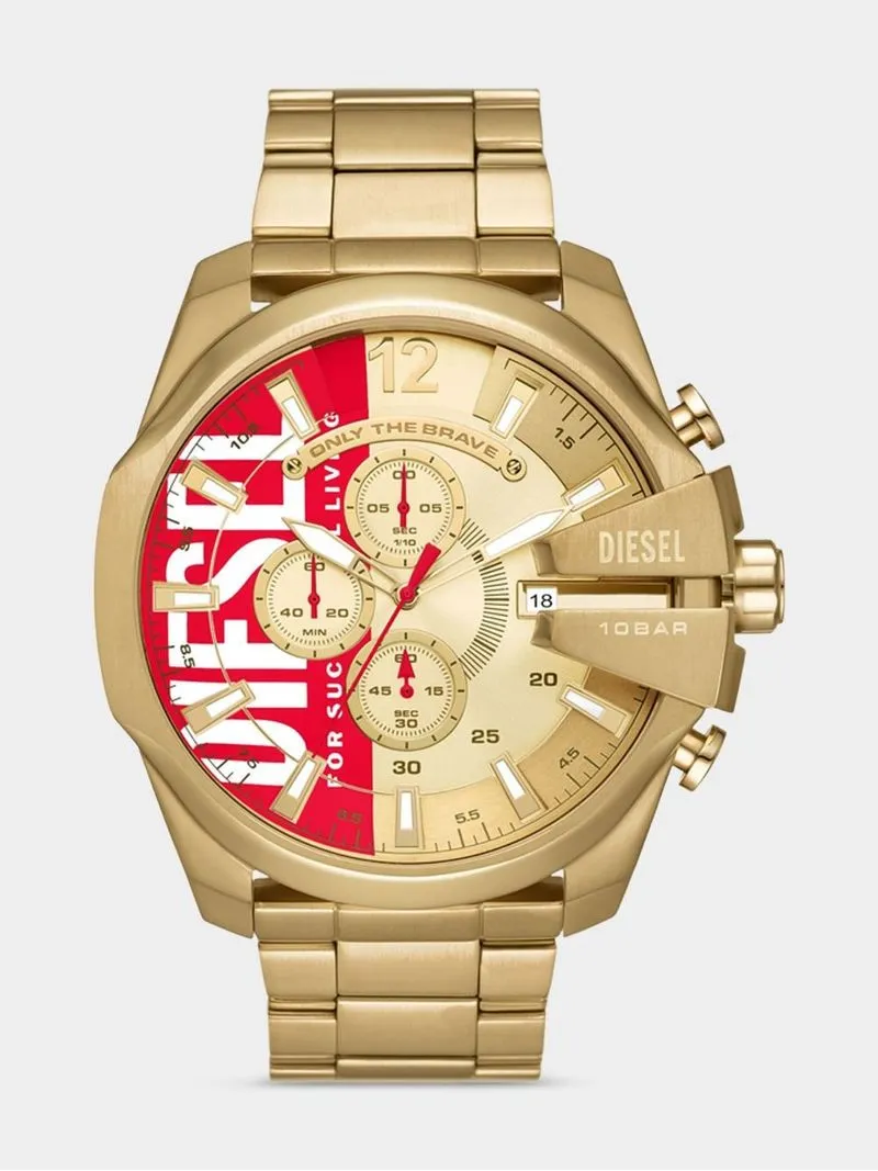 Diesel Mega Chief Gold Plated Stainless Steel Chronograph Bracelet Watch