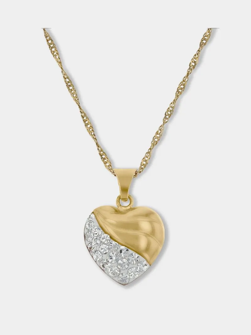 Sterling Silver & Yellow Gold , Crystal Swirl Heart Pendant on a Chain