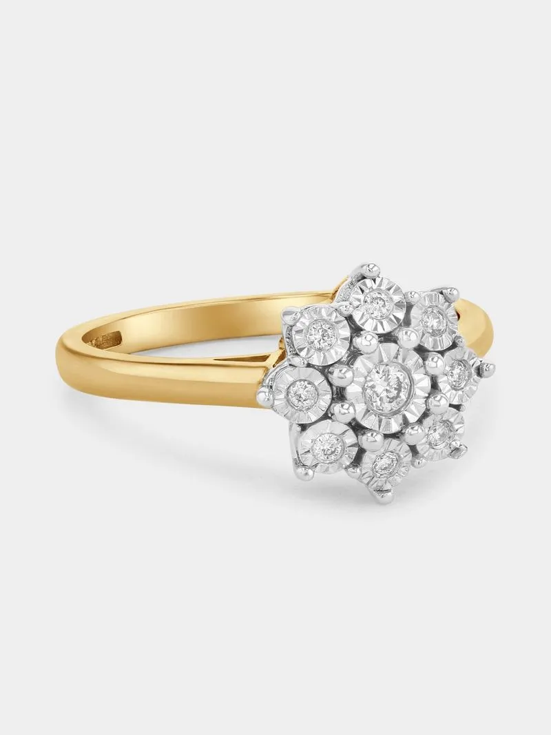 Yellow Gold 0.11ct Diamond Illusion Cluster Ring