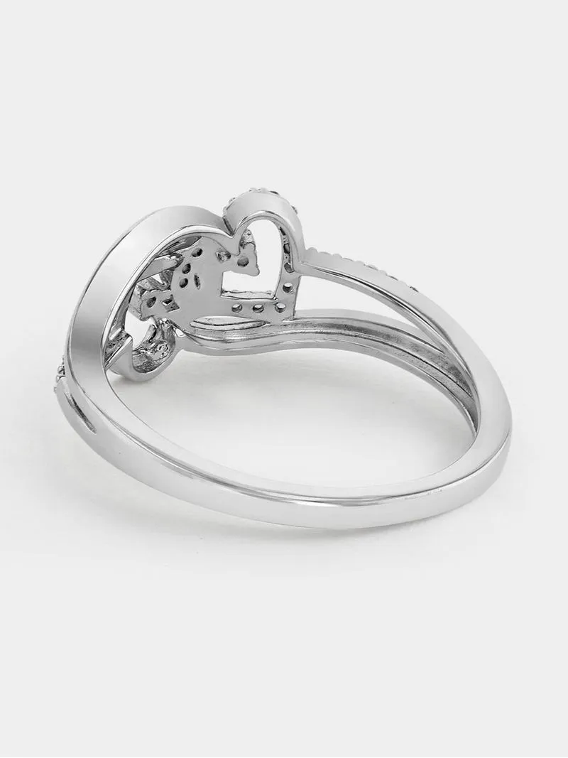 Rose Gold & Sterling Silver Cubic Zirconia Women’s Entwined Hearts Promise Ring