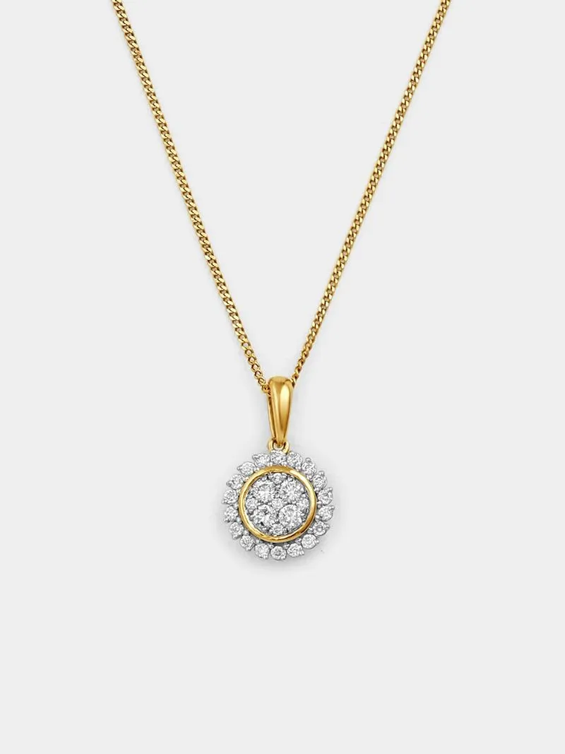 Yellow Gold Lab Grown Diamond Round Halo Pendant