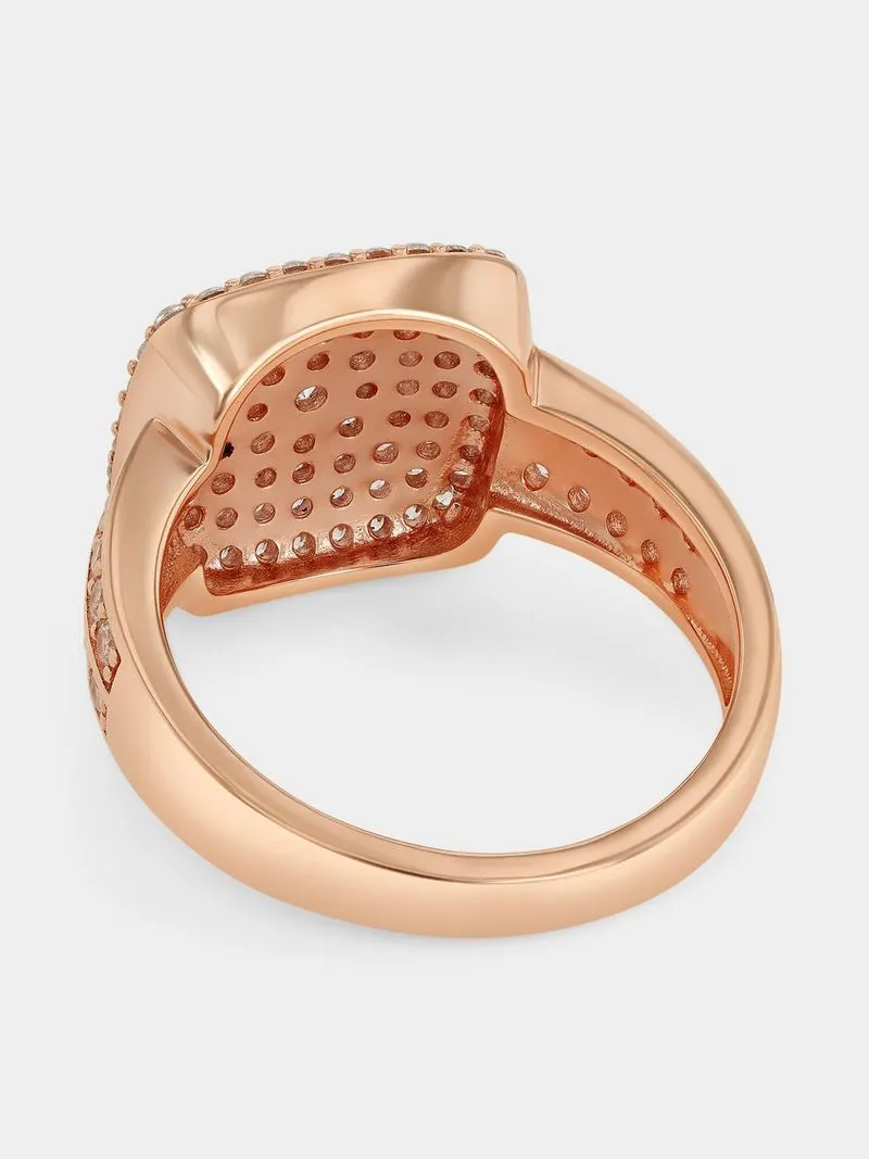 Rose Plated Sterling Silver Cubic Zirconia Cushion Pavé Ring