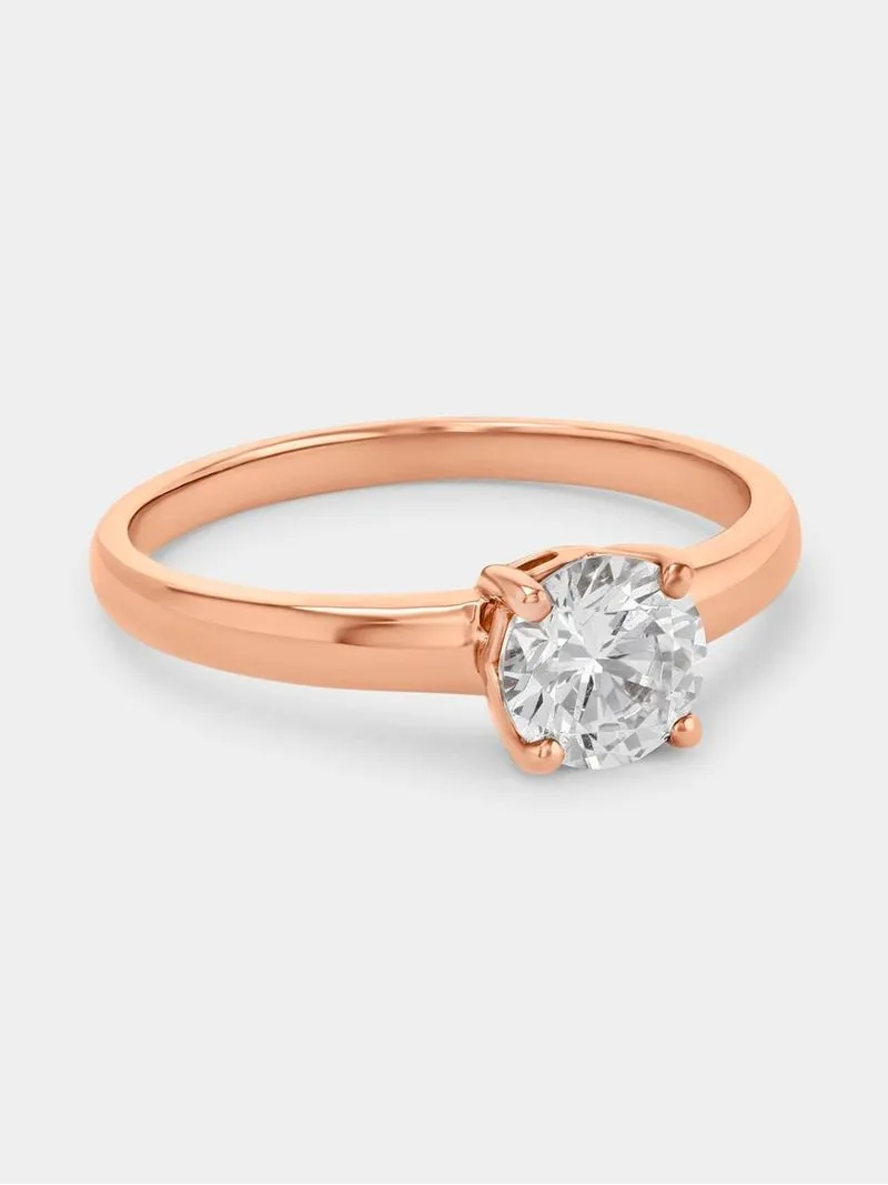 Cheté Rose Plated Sterling Silver Cubic Zirconia Solitaire Ring