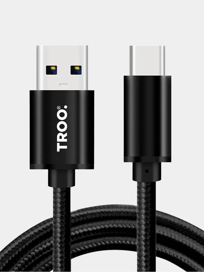 TROO Certified Fast Charge 30W USB To Type-C Braided Cable - Titanium - 2 m