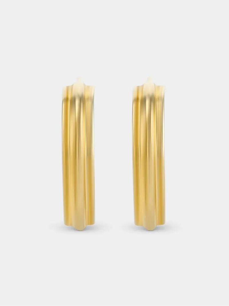 Yellow Gold, 4mm Ridged Open End Hoop Earrings