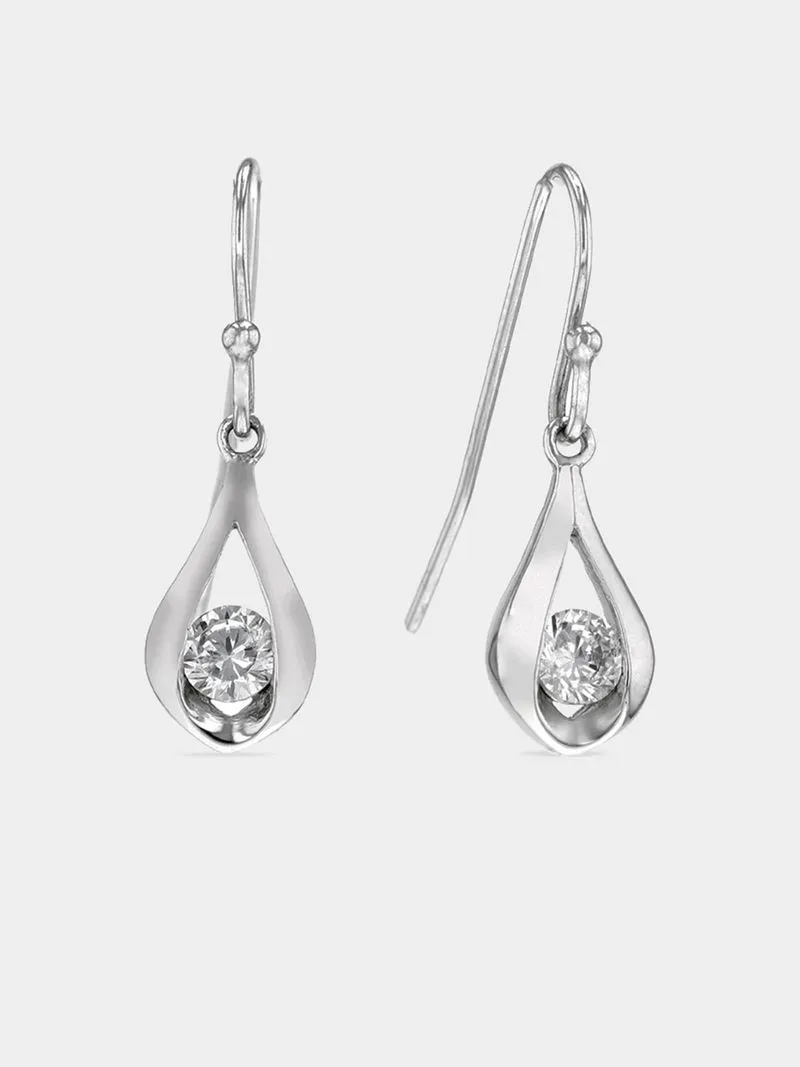 Sterling Silver & Cubic Zirconia Solitaire Women's Teardrop Earrings