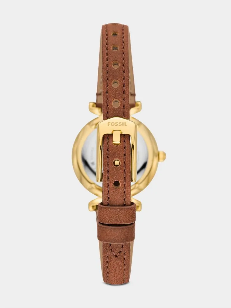Fossil Carlie Gold Plated Stainless Steel Brown Leather Watch
