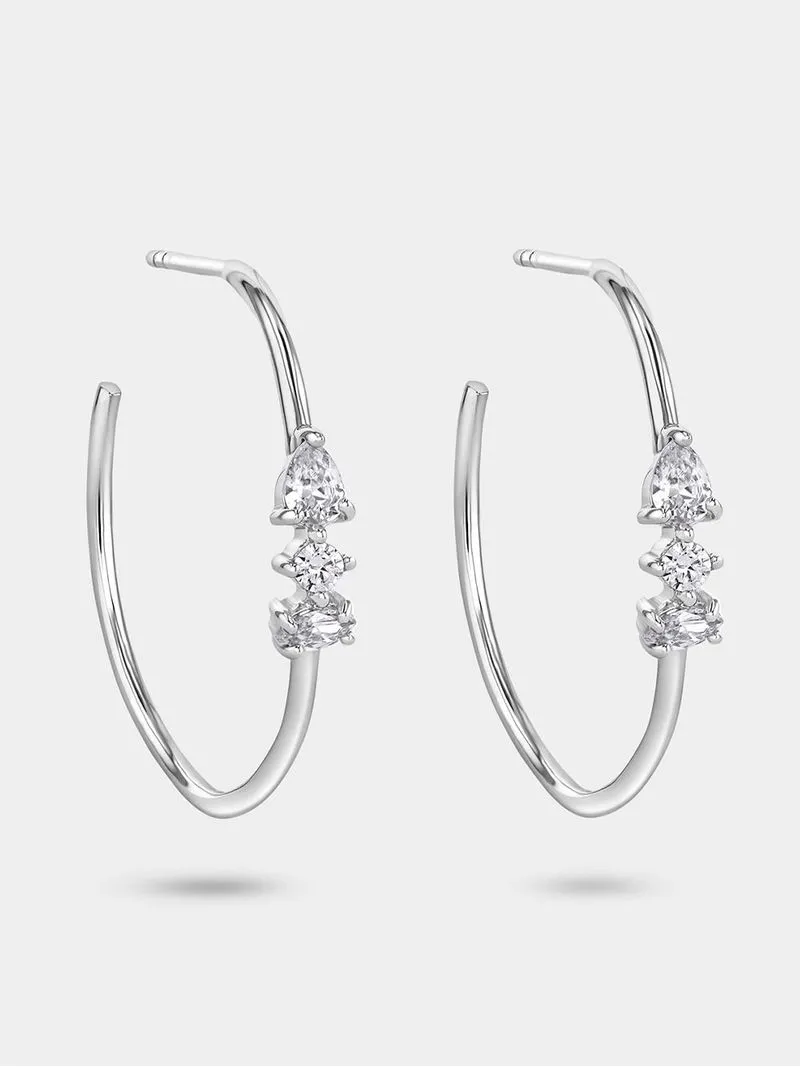 Sterling Silver Cubic Zirconia Women’s Trilogy Hoop Earrings