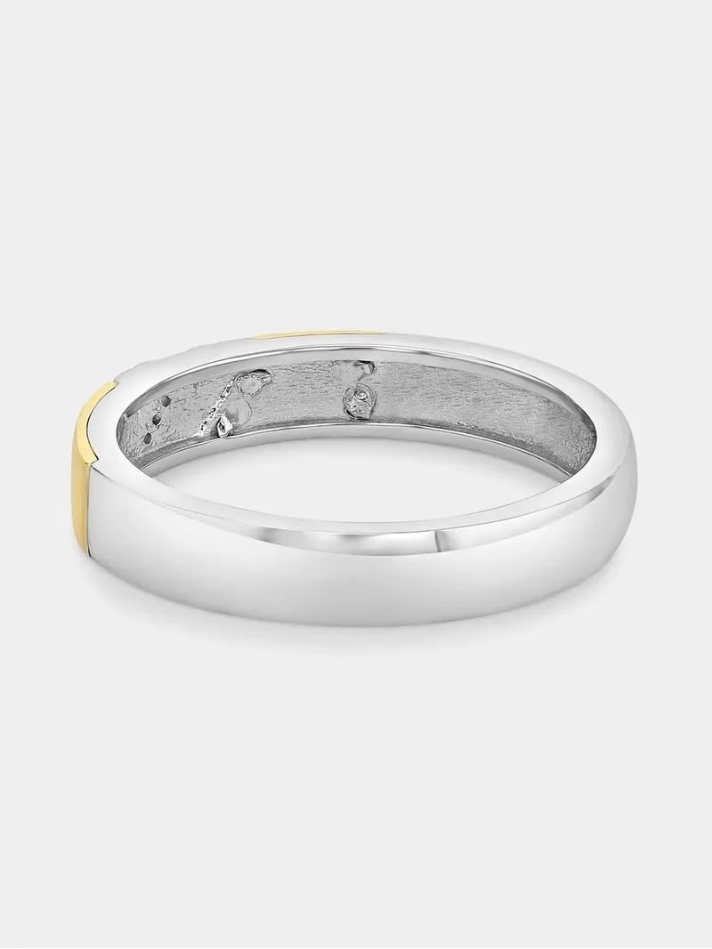 Yellow Gold & Sterling Silver Diamond Horizontal Stroke Ring