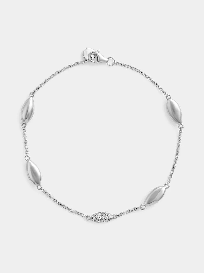 Sterling Silver Polished Marquise Station Bracelet