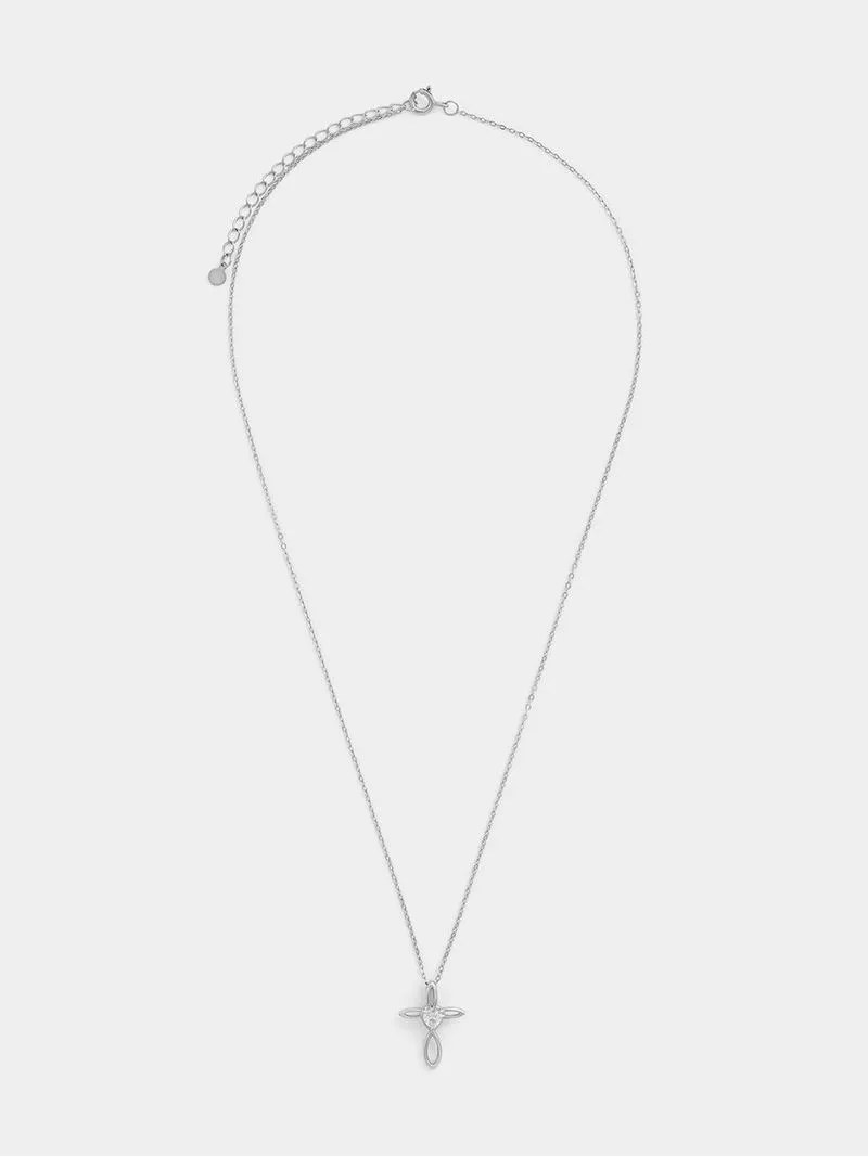 Sterling Silver Cubic Zirconia Faith Hope & Love Cross Pendant