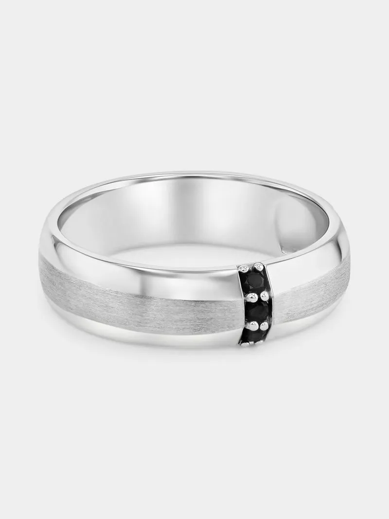 Sterling Silver Triple Black Spinel Matt Ring