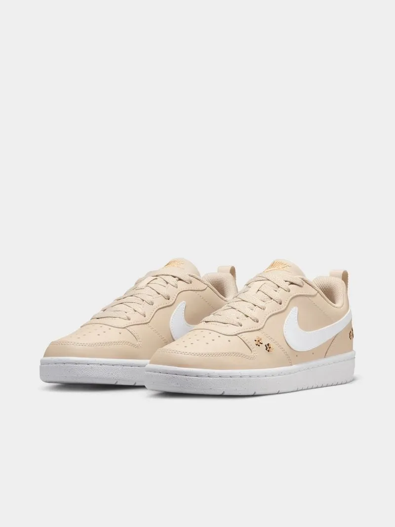 Junior Grade-School Nike Court Borough Low Sand/White Sneakers