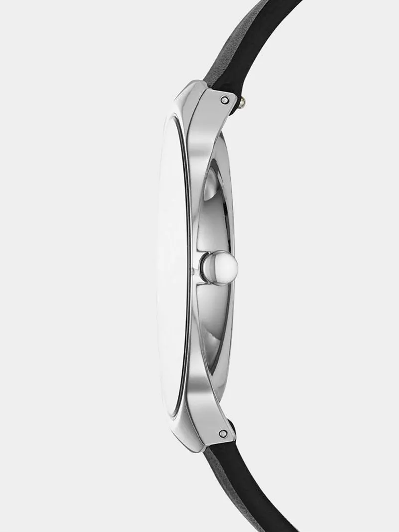 Skagen Men's Grenen Silver Plated Stainless Steel & Black Leather Watch
