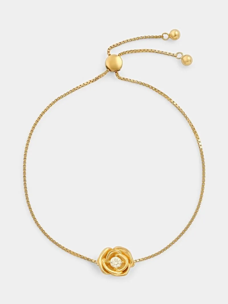 Gold Plated Sterling Silver Cubic Zirconia Rose Friendship Bracelet