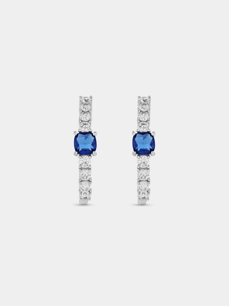 Sterling Silver Sapphire Blue Eternity Hoop Earrings