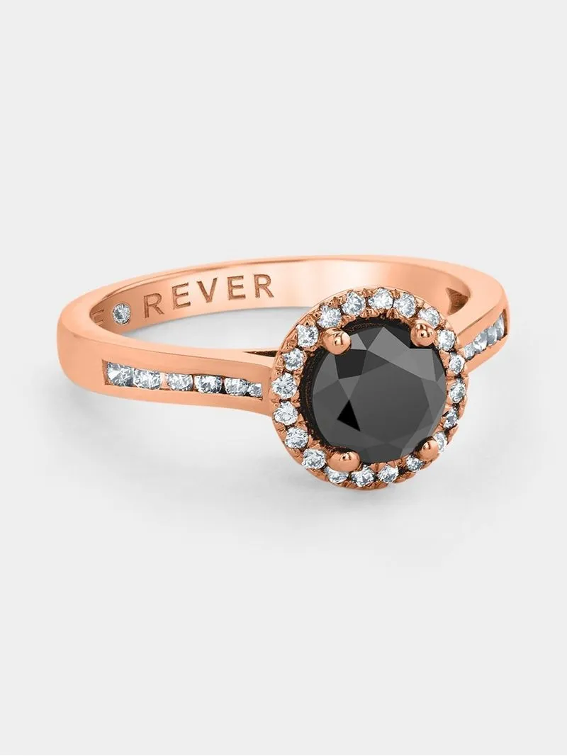 Rose Gold 1.29ct Black Diamond Halo Flower Ring