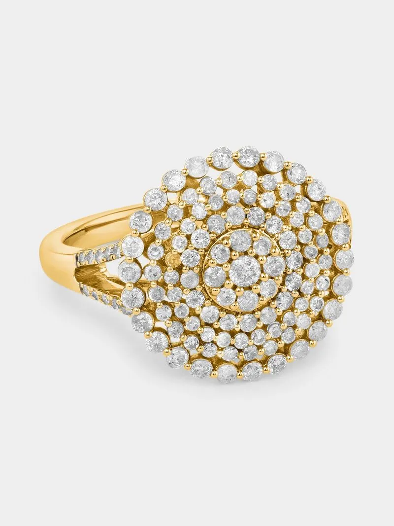 Yellow Gold 1.00ct Diamond Round Halo Galaxy Ring