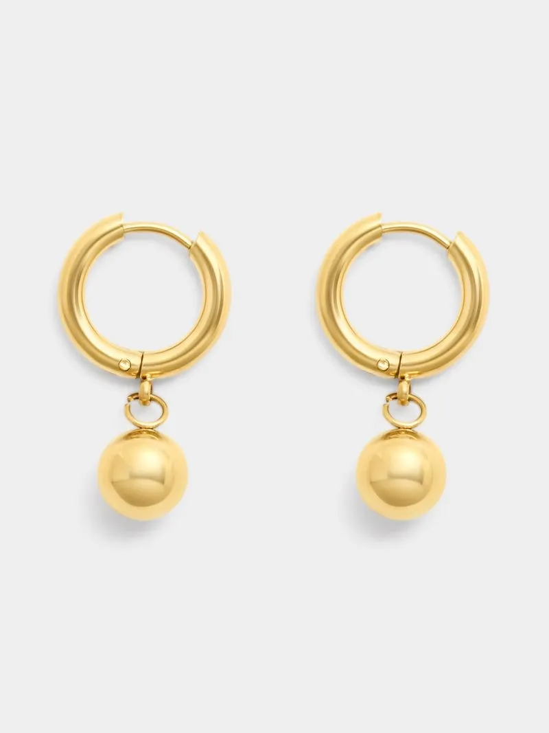 Stainless Steel 18ct Gold Plated Waterproof Ball Huggies