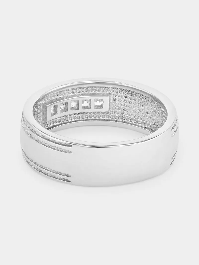 Sterling Silver Cubic Zirconia Double Groove Ring