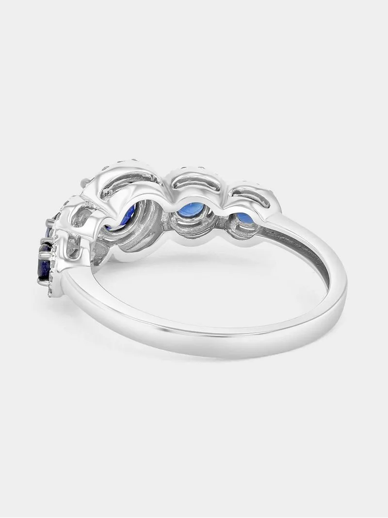 White Gold 0.25ct Diamond & Created Blue Sapphire Round Halo Eternity Ring