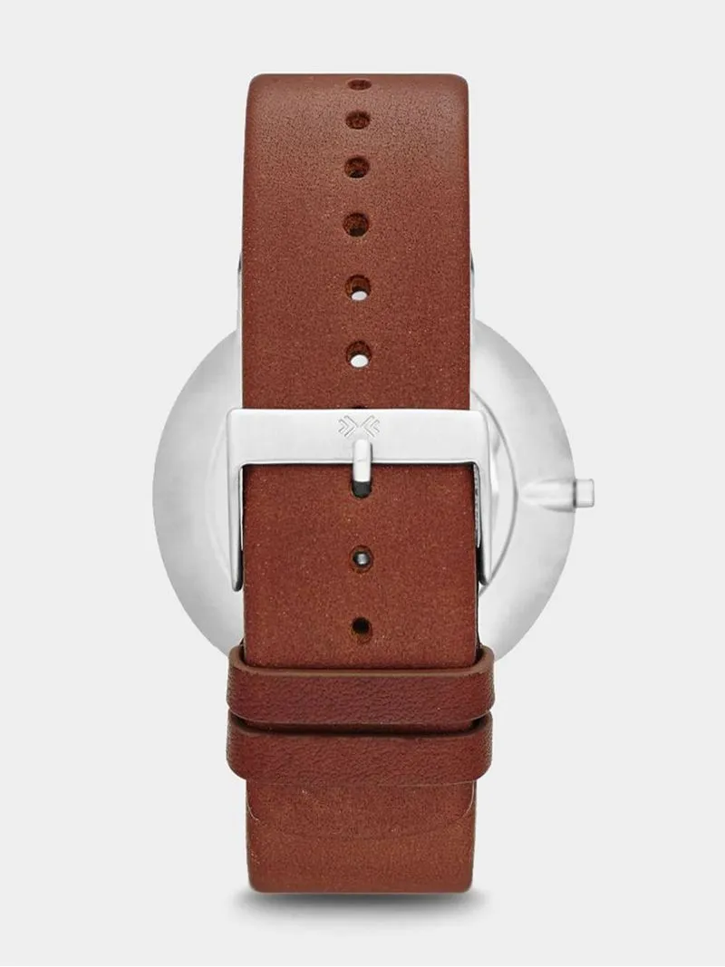 Skagen Men's Ancher Silver Plated Stainless Steel & Brown Leather Watch