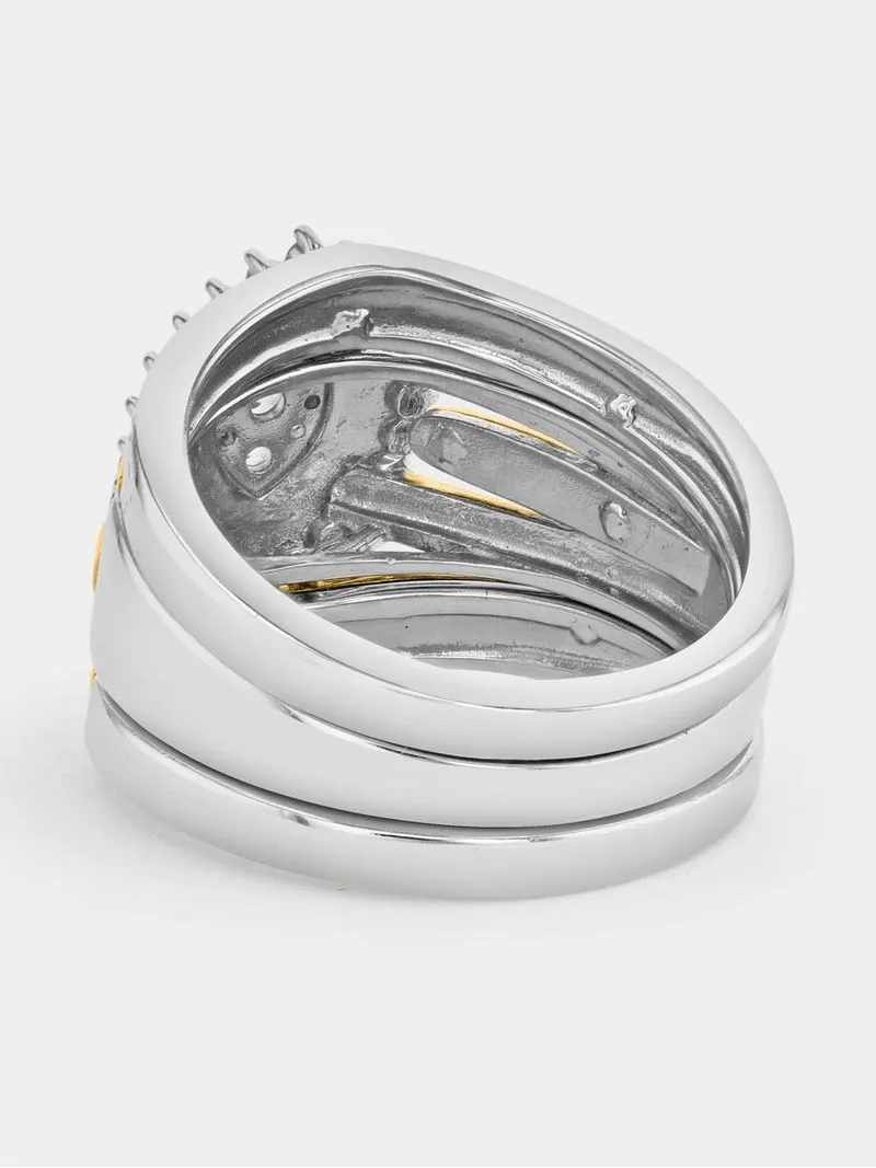 Yellow Gold & Sterling Silver Diamond & Created Sapphire Marquise Triple Set Ring