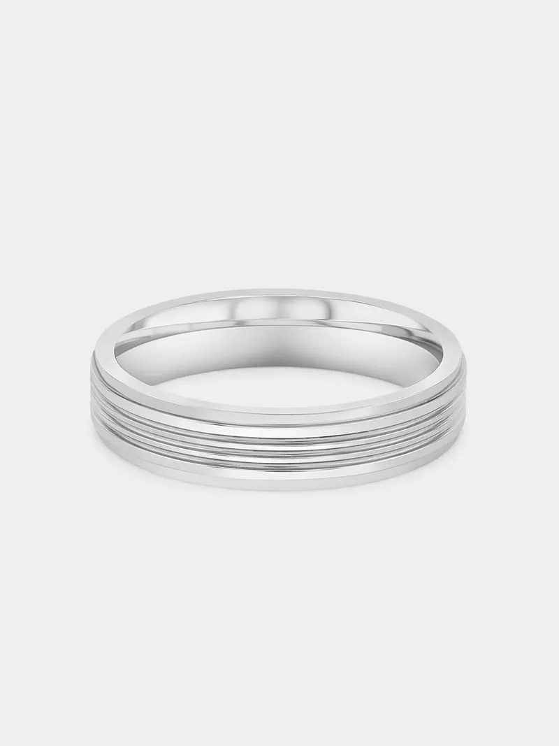 Stainless Steel Black Cubic Zirconia Multiple Grooves Ring