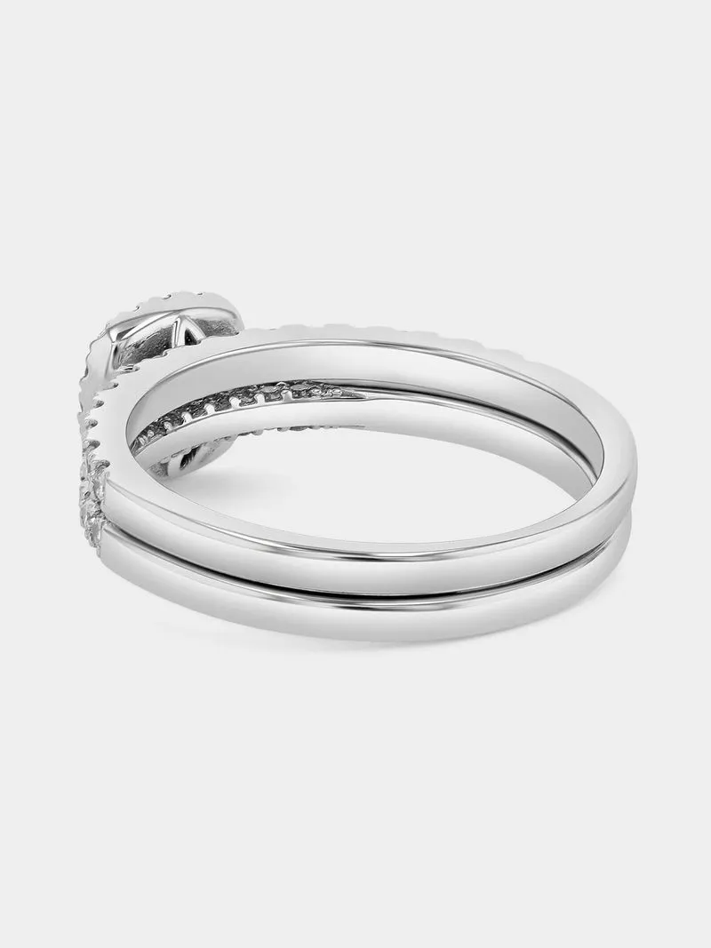 White Gold 1ct Lab Grown Diamond Cushion Halo Twinset Ring