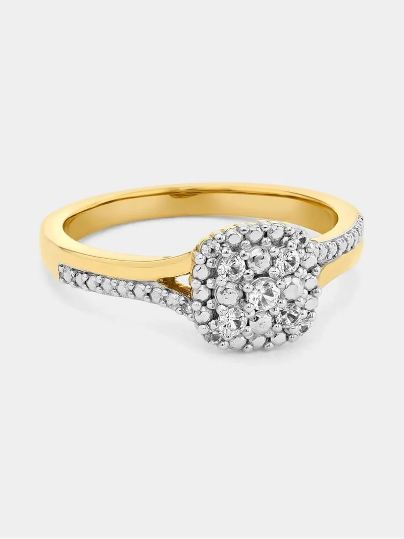 Yellow Gold Diamond & Created Sapphire Cushion Ring
