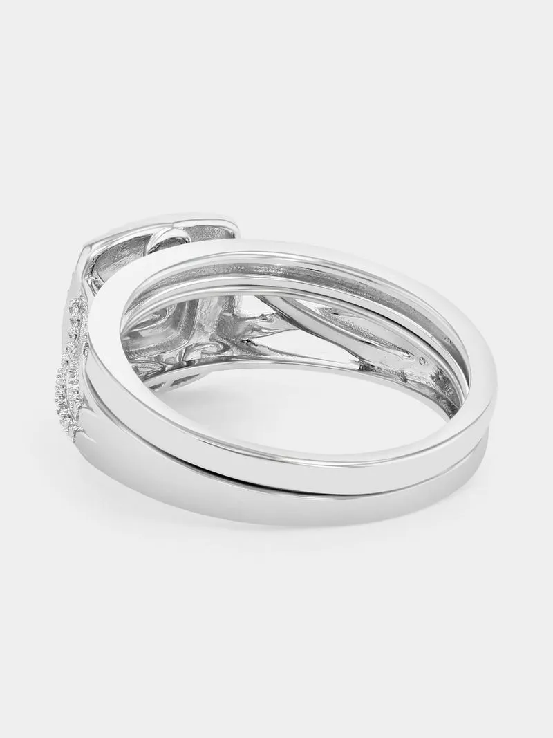 Sterling Silver Lab Grown Diamond Cushion Halo Infinity Twinset Ring