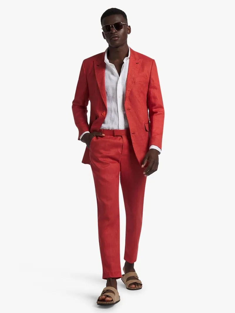 Men's Ikonic Legend Orange Notch Lapel Linen Suit Blazer