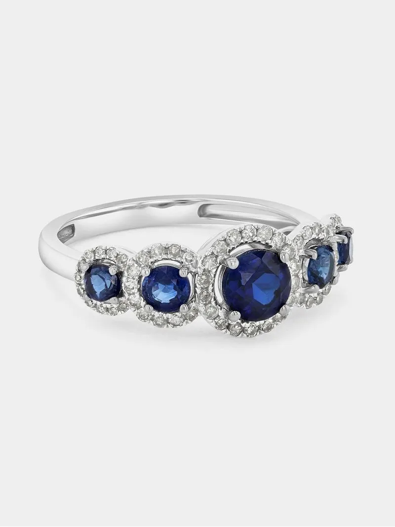 White Gold 0.25ct Diamond & Created Blue Sapphire Round Halo Eternity Ring