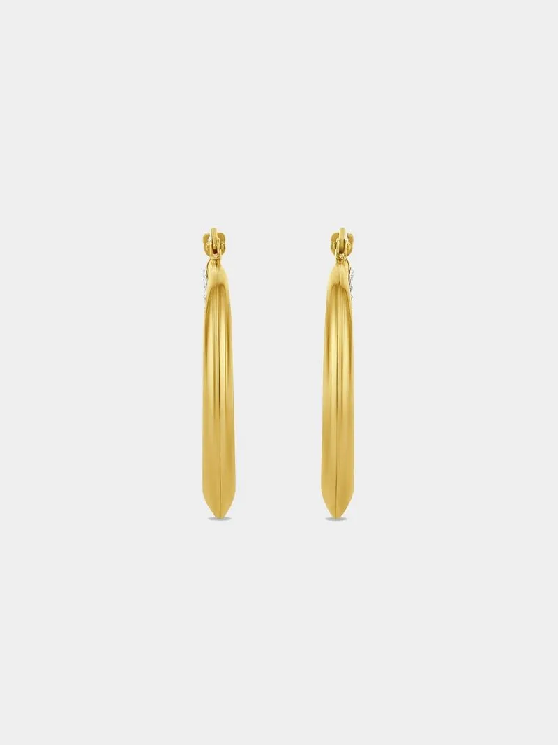 Yellow Gold & Sterling Silver Crystal Creole Earrings