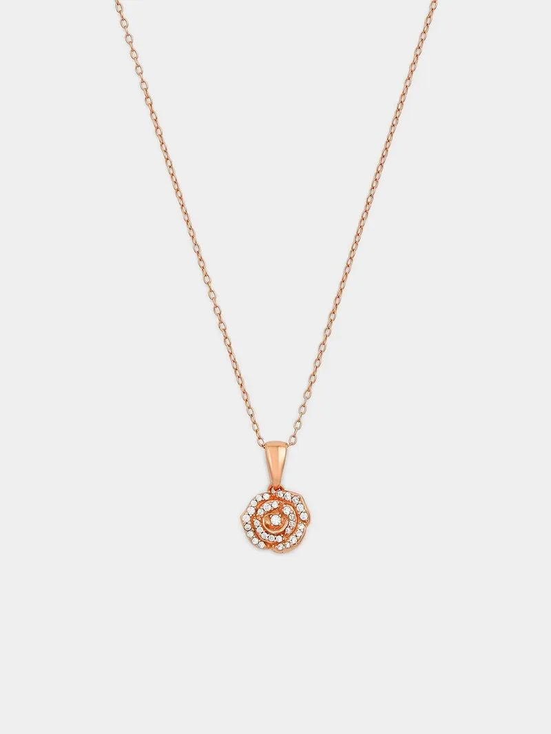 Rose Plated Sterling Silver Cubic Zirconia Rose Pendant