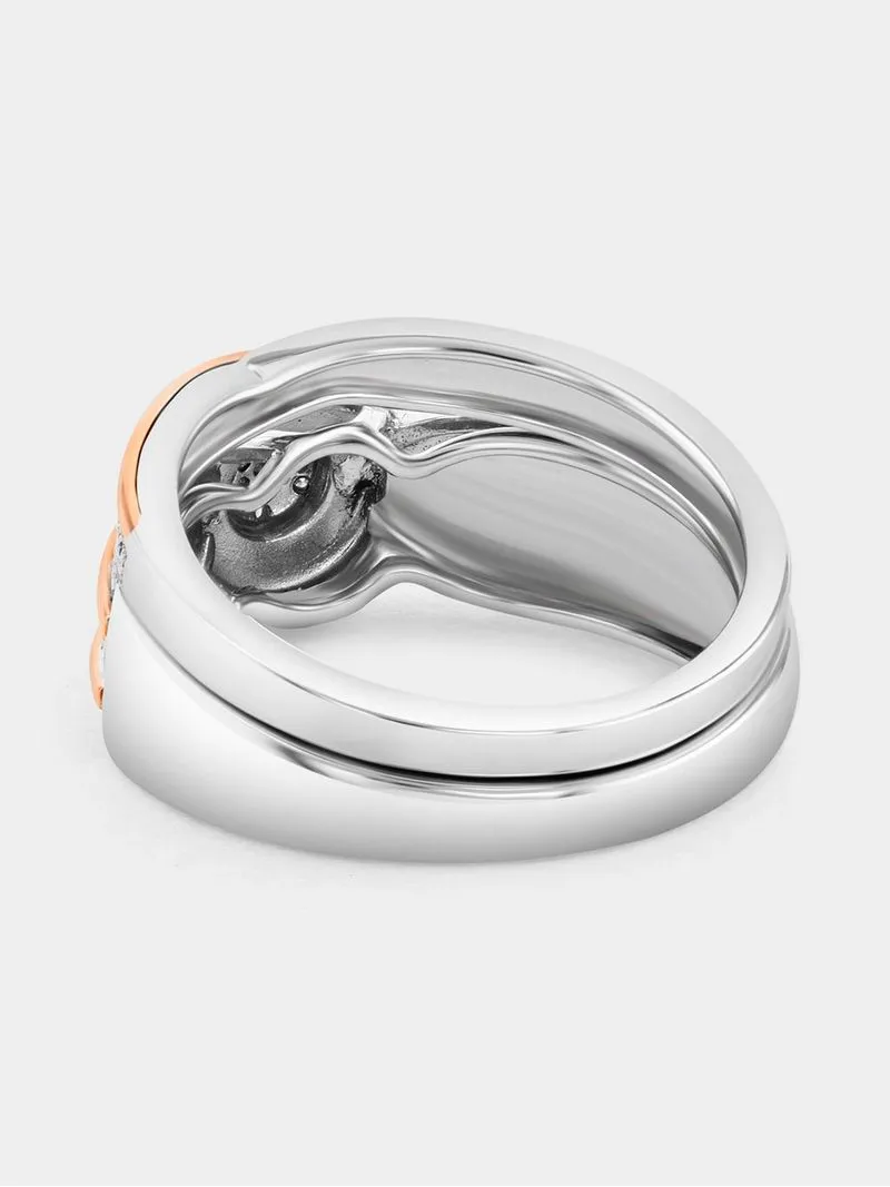Rose Gold & Sterling Silver Diamond Round Halo Twist Twinset Ring
