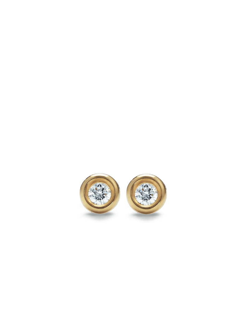 Yellow Gold ,Classic tube edged Cubic Zirconia Stud Earrings