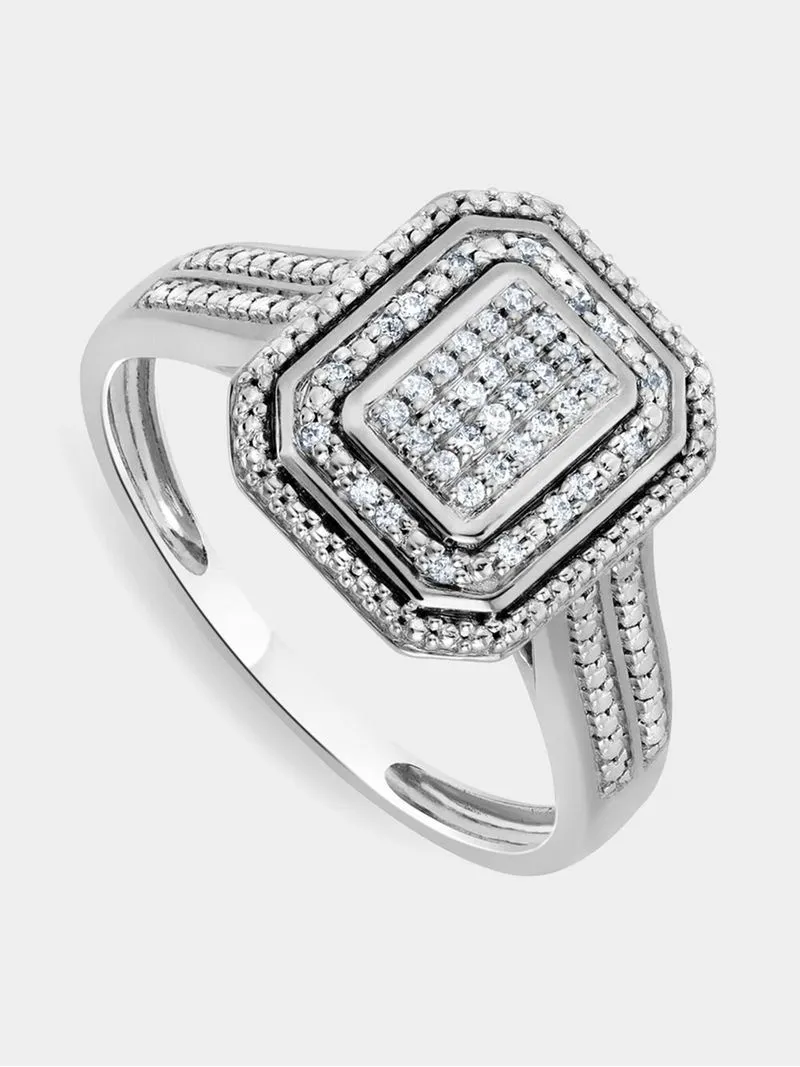 White Gold 0.20ct Diamond Emerald Double Halo Ring