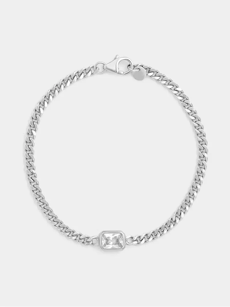 Sterling Silver Cubic Zirconia Women’s Emerald-Cut Curb Bracelet