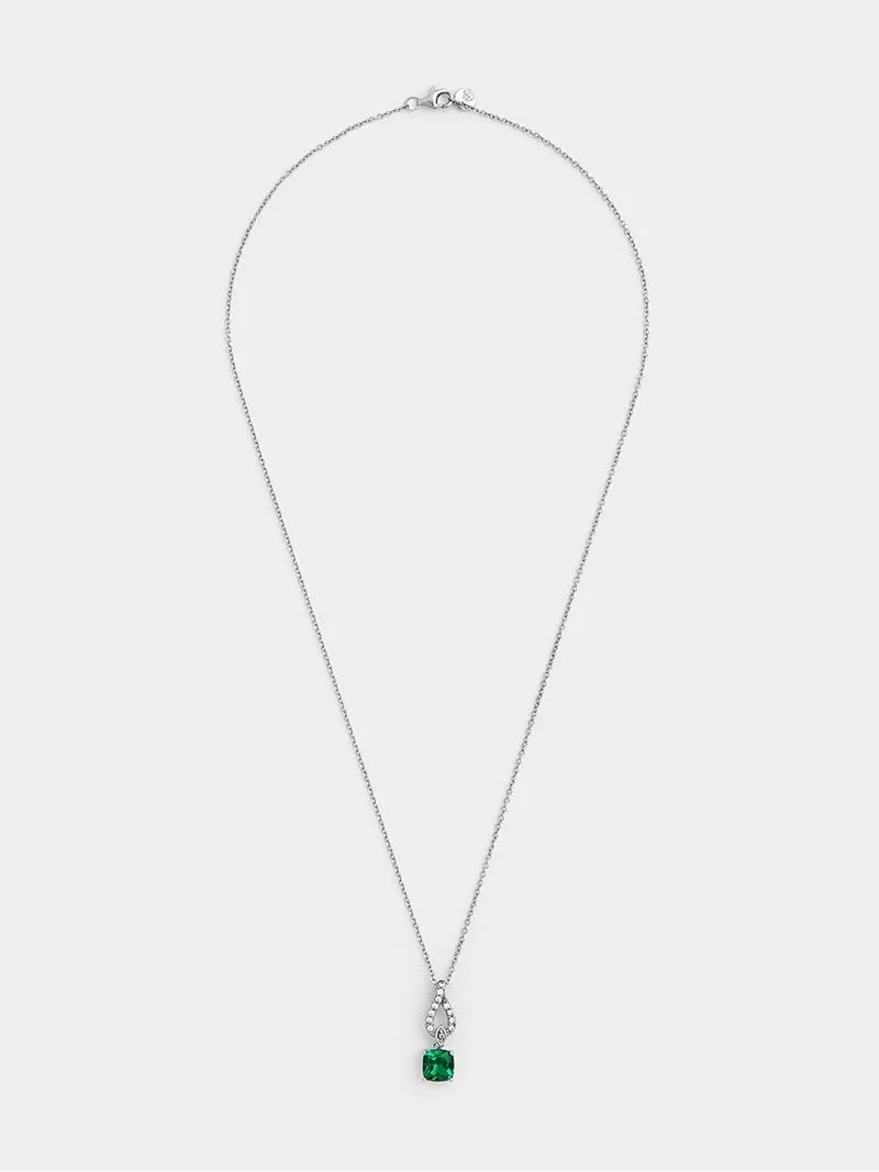 Sterling Silver Green Cubic Zirconia Women’s Dew Drop Pendant