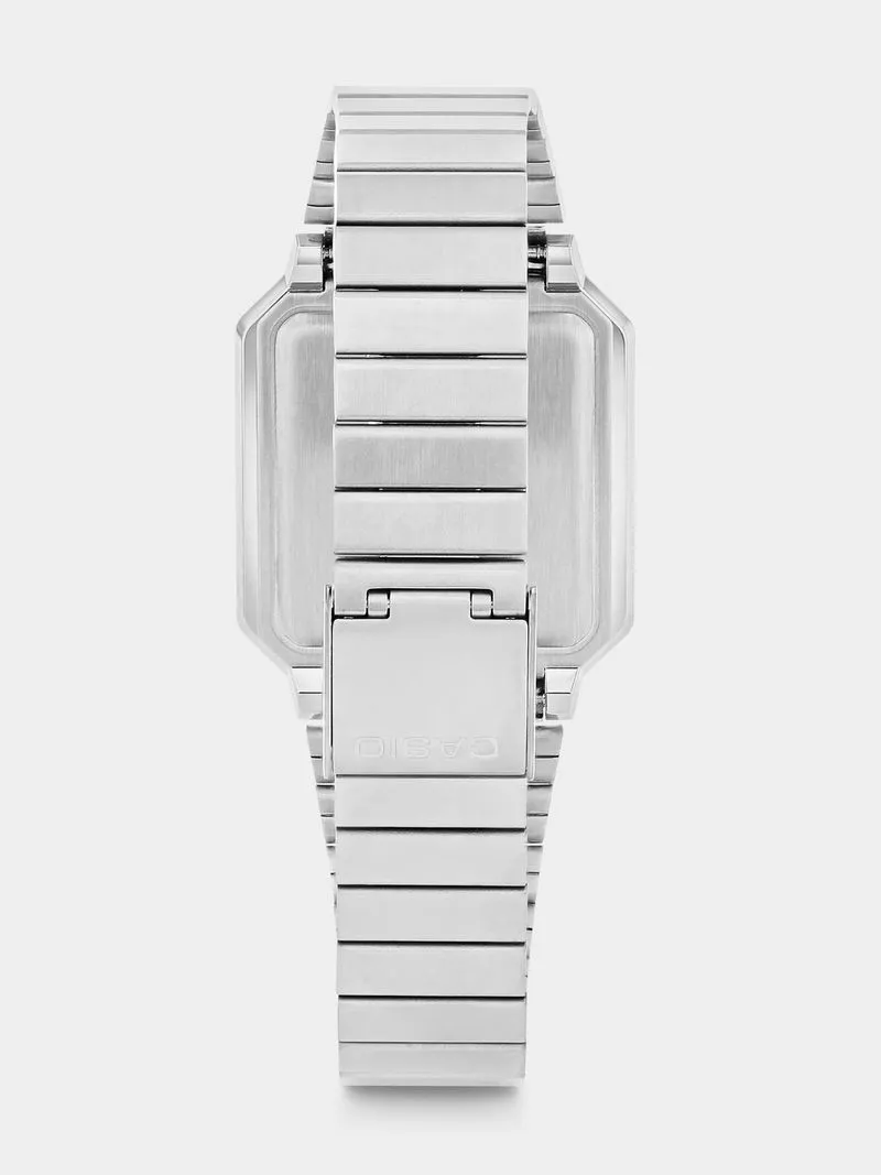 Casio Retro Silver Plated Rectangle Blue Ana Digi Bracelet Watch