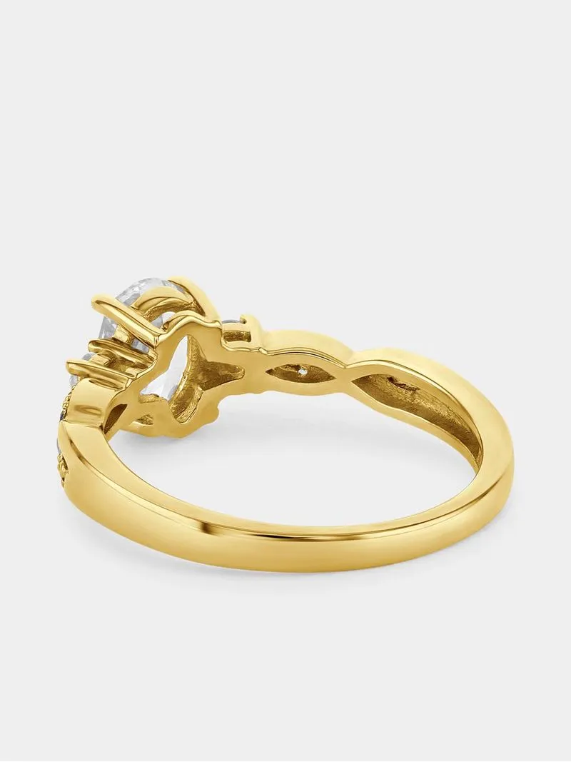 Yellow Gold Diamond & Created Sapphire Oval Trilogy Ring