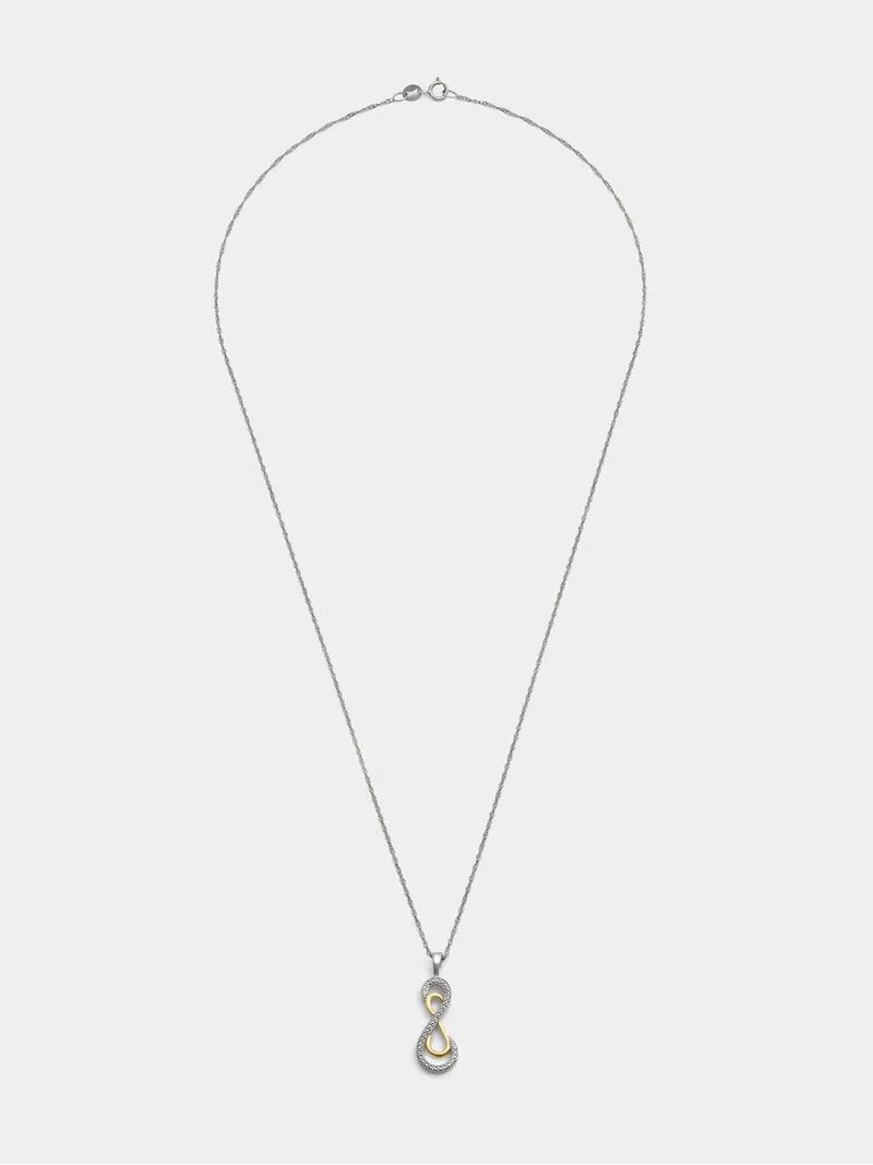 Yellow Gold & Sterling Silver, Pave Infinity Pendant on a Chain