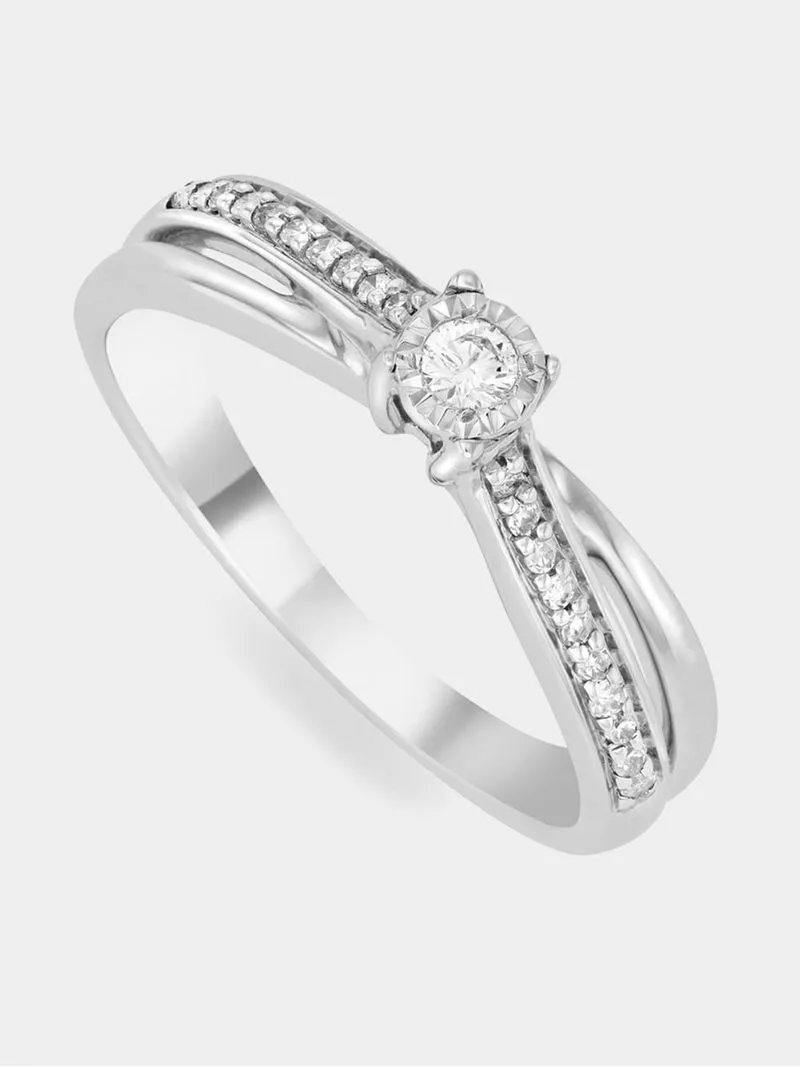 9ct White Gold & 0.15ct Diamond Illusion Twist Ring