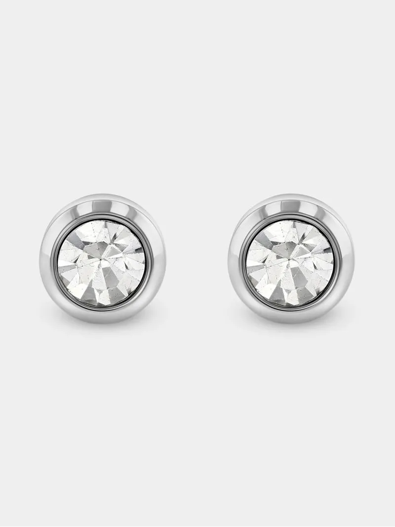 Stainless Steel Cubic Zirconia Round Bezel Stud Earrings