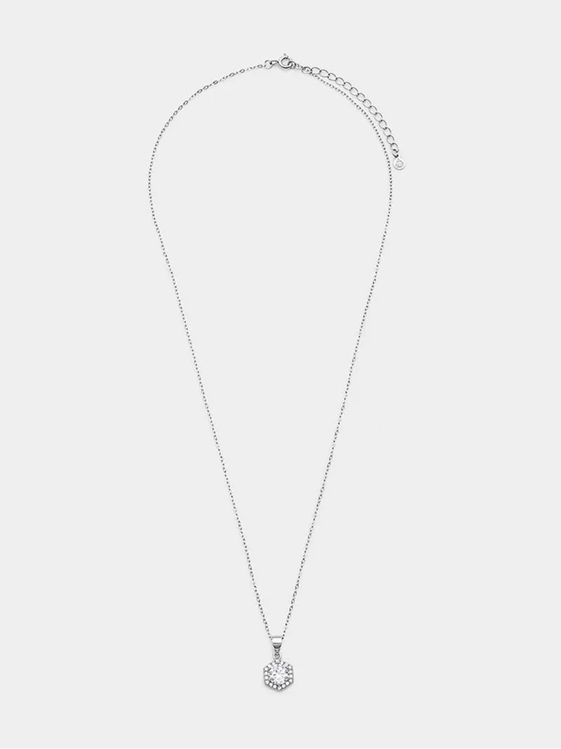Sterling Silver Cubic Zirconia Hexagonal Halo Pendant