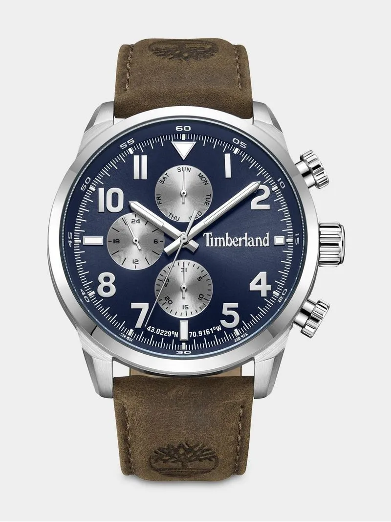 Timberland Henniker II Stainless Steel Navy Dial Brown Leather Watch