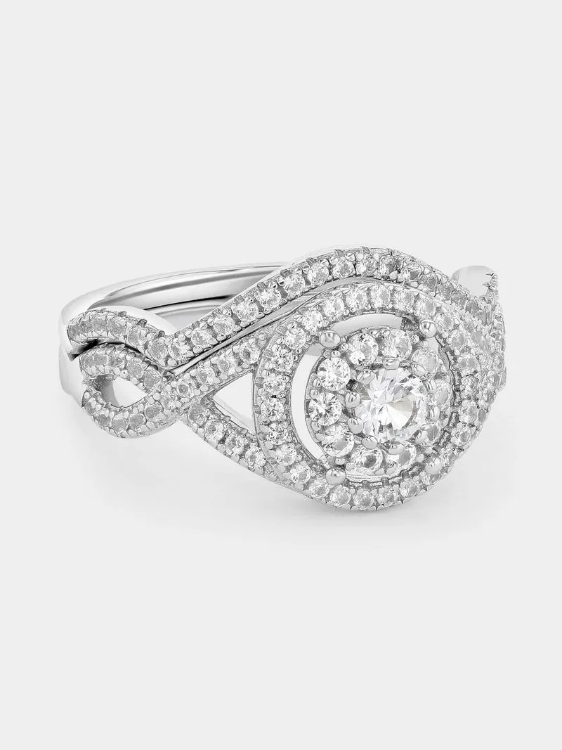 Silver Diamond & Created Sapphire Classic Ring