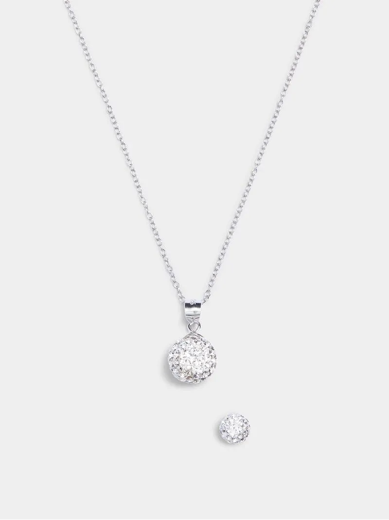 Sterling Silver Necklace with Crystal Ball Pendant & Earring Set